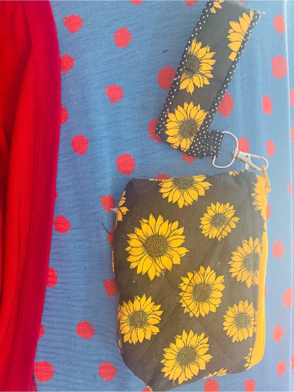 Sunflower Print Wristlet Pouch - Black & Yellow